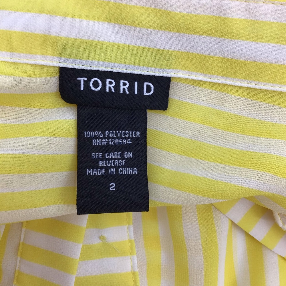 Torrid Yellow White Stripe Button Down Semi Sheet Shirt - Picture 9 of 14